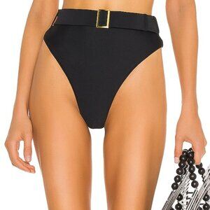 Camila Coelho Catarina Black Bikini High Waist Bottom with Gold Buckle